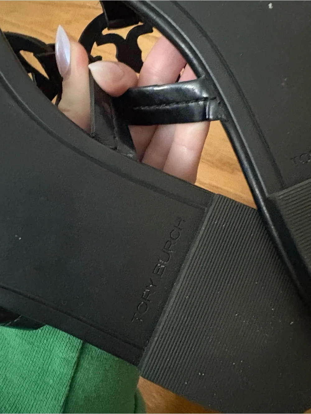Tory Burch Black Patent Leather Logo Thong Sandals